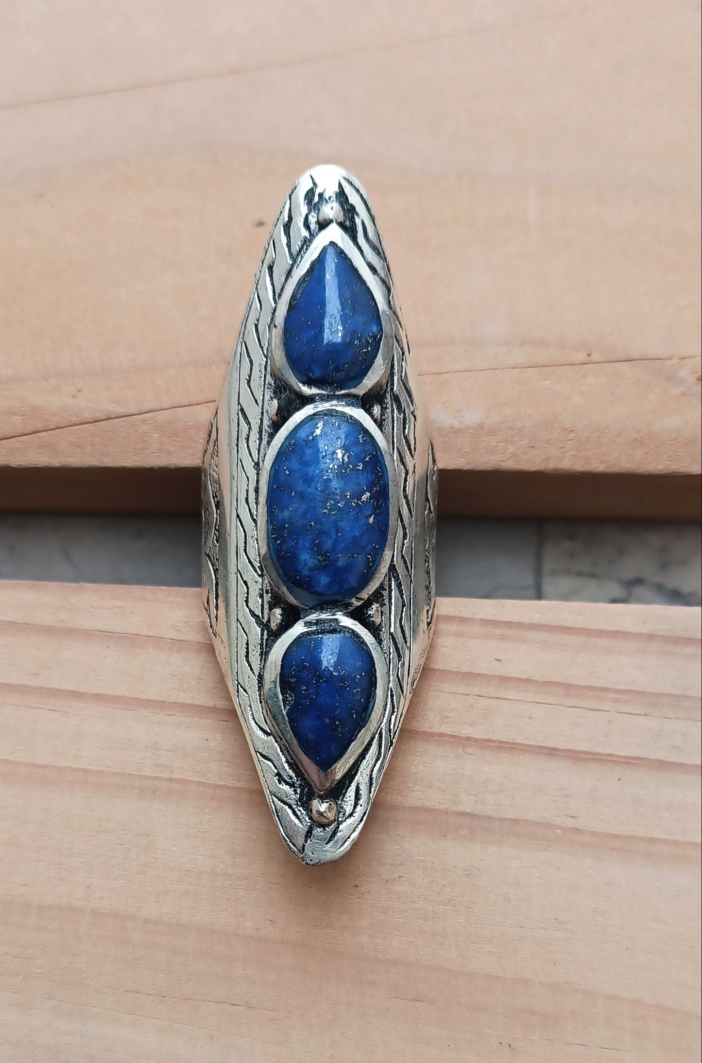 Lapis ring- Lapis jewelry- Saddle ring. Lapis statement ring.Ethnic Stone rings.Wire work Afghan ring. Gypsy Nomadic Ring Lapis ring
