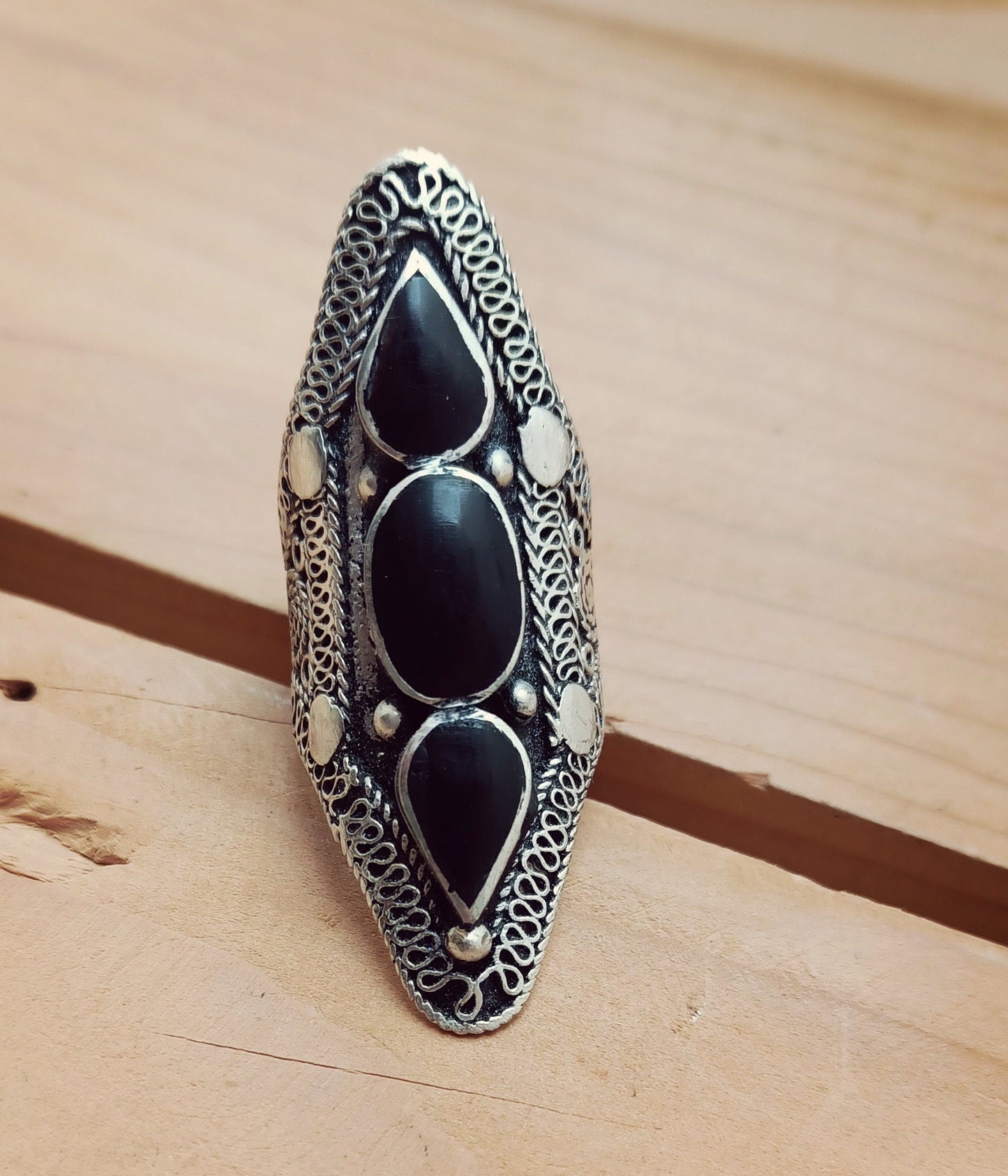 Black stone ring- Afghan jewelry- Saddle ring. Aqeeq statement ring.Ethnic Stone rings. Bohemian Afghan ring. Gypsy Nomadic Ring- Aqiq ring