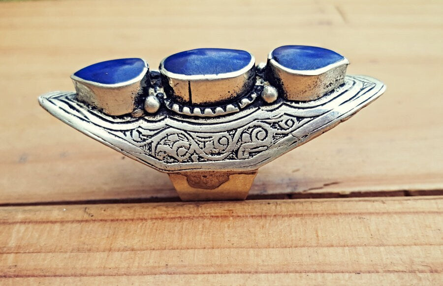 Lapis ring- Lapis jewelry-  Saddle ring. Lapis statement ring.Ethnic Stone rings.Wire work Afghan ring. Gypsy Nomadic Ring Lapis ring